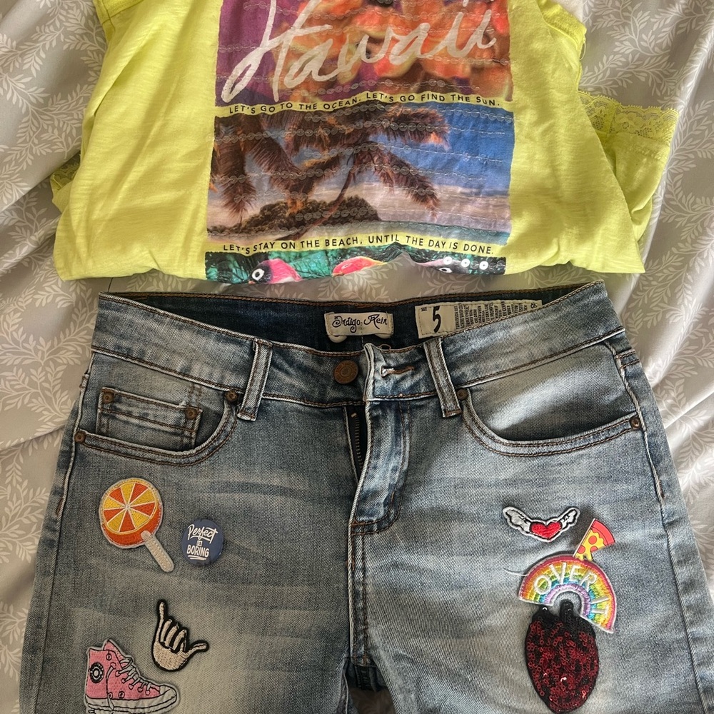 Yellow Hawaii Graphic Tee and Denim Shorts